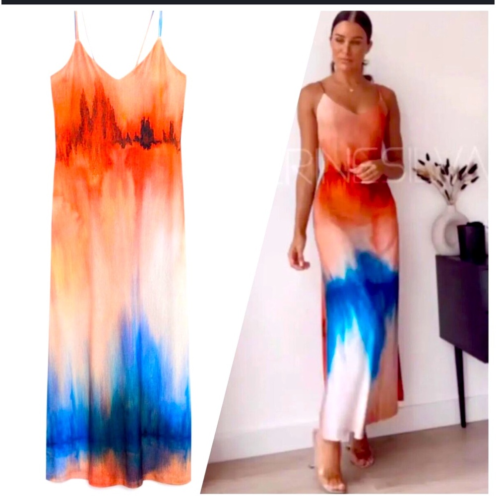 ZARA blue and orange tie due dress 💙🧡